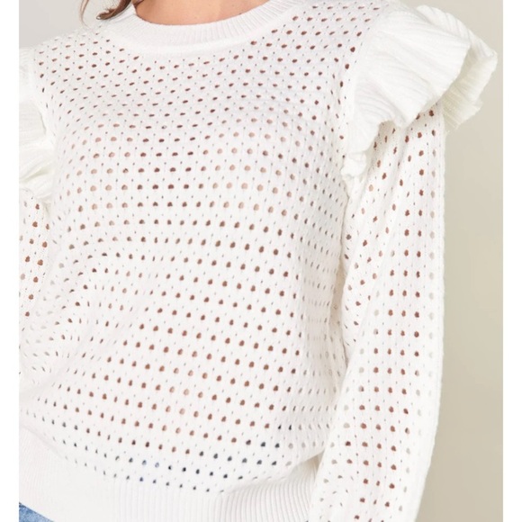 Sugarlips Chesapeake Pointelle Ruffle Detail Sweater S - Picture 3 of 7